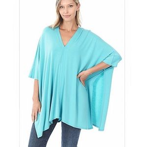 Light Blue Pullover Boho Poncho Tunic top